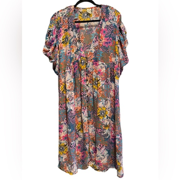 Anthropologie AKEMI + KIN Valencia Floral Sheer Puff Sleeve Dress Size L - Picture 1 of 7